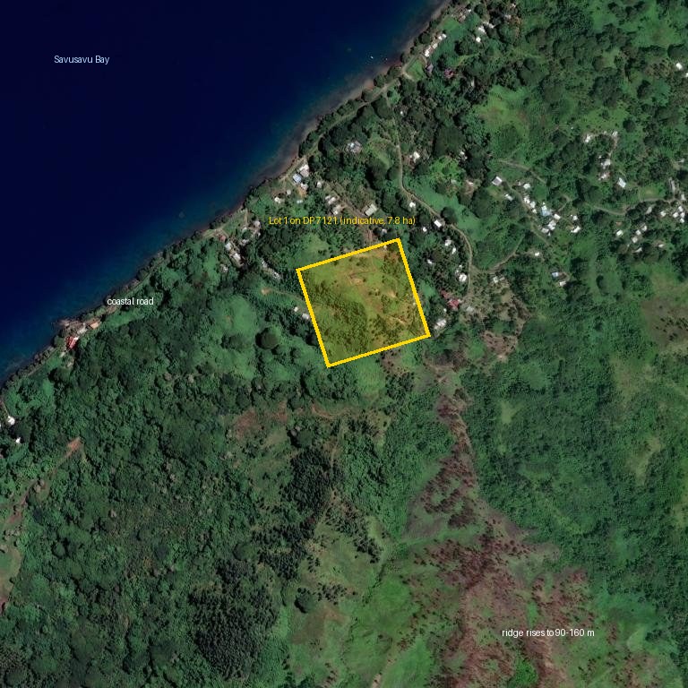 Satellite view with indicative boundary of Lot 1 on DP 7121
